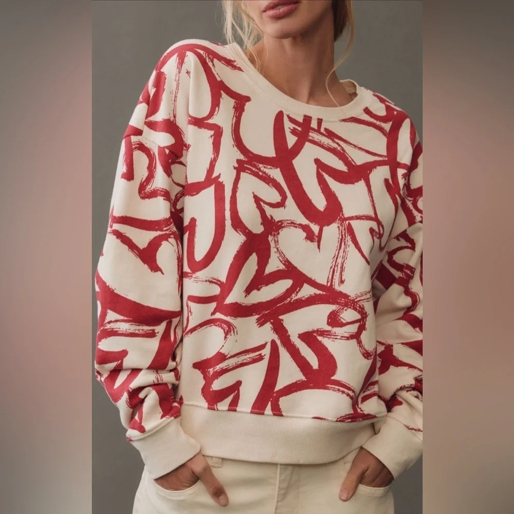 NWT! Anthropologie Maeve Heart Printed Sweater - Size XXS 🐬 - Picture 4 of 10